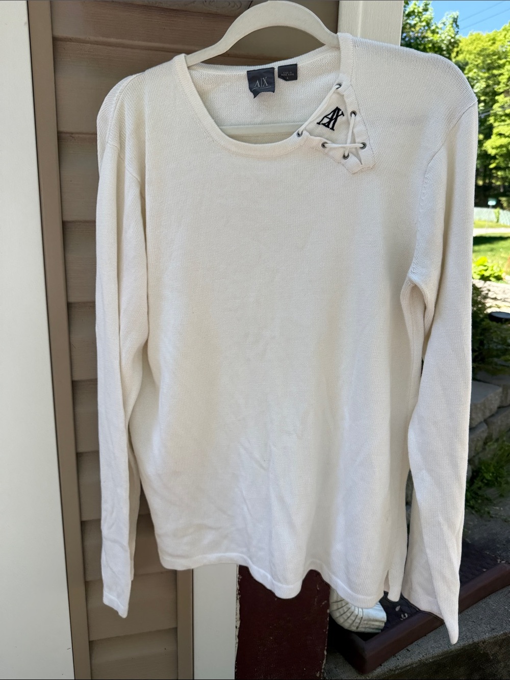 Armani Exchange Cream Lace-Up Shoulder Knit Top Vintage